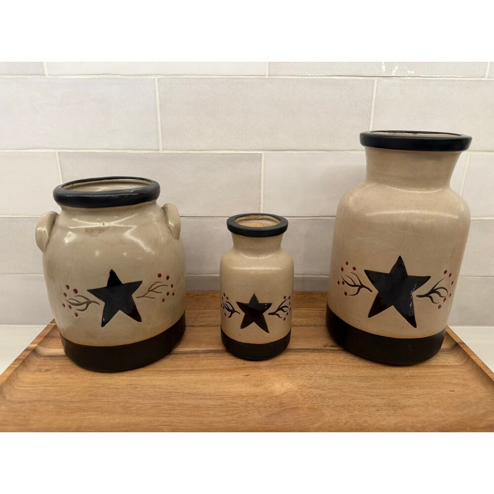 Primitive‎ Star Ceramic Stoneware Crock Country Farmhouse Kitchen